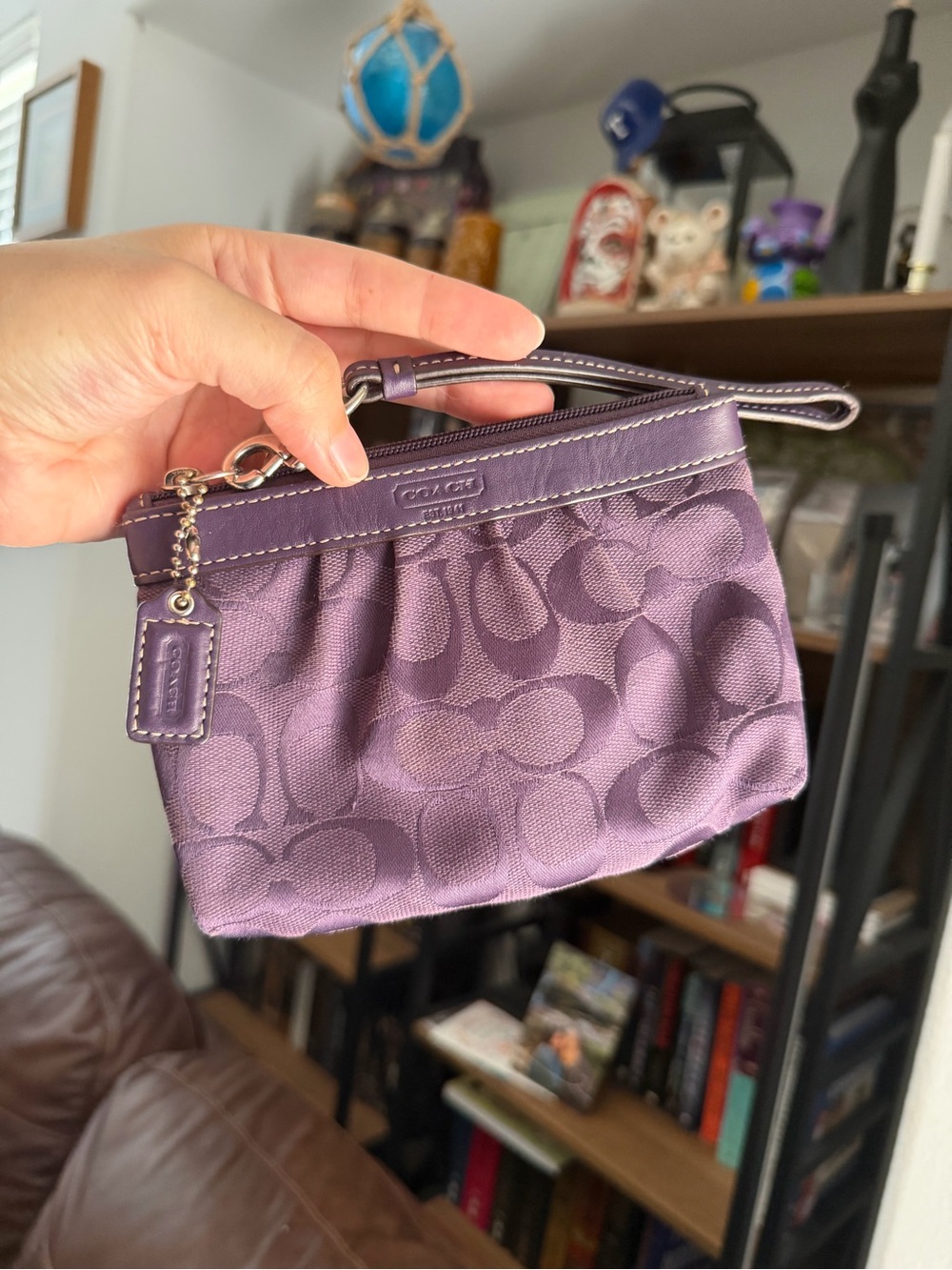 Coach Purple Signature Jacquard Pleated Wristlet